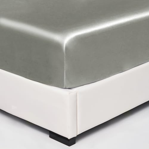 Wotcsil Satin Spannbettlaken 180x200cm Hellgrau für Matratze Boxspringbett Topper bis 30 cm Satin Seide Spannbetttuch Bettlaken Elastisch Deluxe Unifarben Spannbetttuch Polyester-Satin