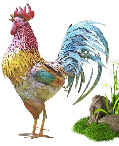 Torrefazione artistica da giardino in metallo - Decorazioni animali da 30 cm, sculture artistiche per giardino di polli, statue da giardino di pollo, statue da esterno per portico, ornamento per prato