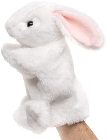 Uni-Toys - Marionnette à Main Lapin (Blanc) – 24 cm (Hauteur) – Poupée en Peluche, Lapin – Peluche