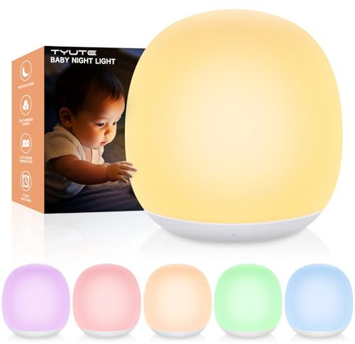 Tyute LED Night Light, Baby Night Light for Kids, USB Rechargeable Table Lamp with Touch Control, Warm White & 7 RGB Colors, Portable Dimmable Night Lamp for Bedroom, Nursery, Camping