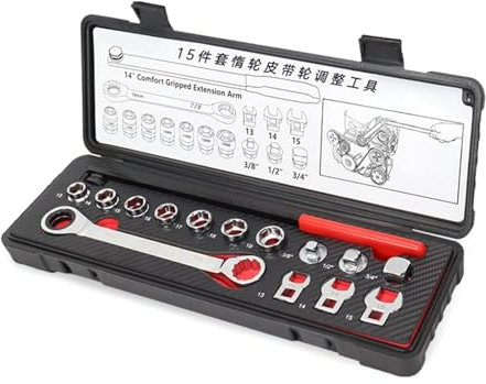 RGYBAO 15-teiliges Schraubenschlüssel-Set für Riemenspannung, Autoreparatur mit Verlängerungsstange, Reparaturwerkzeug
