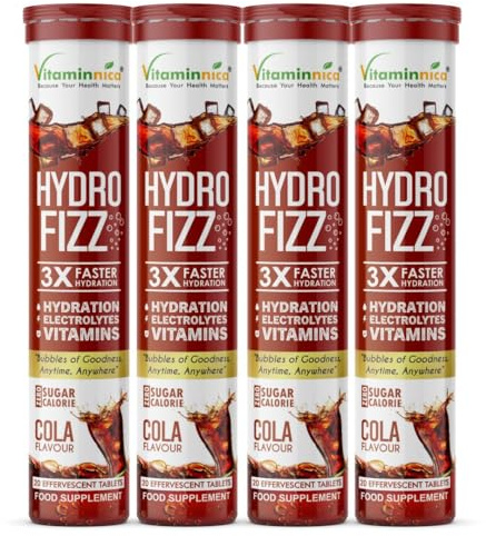 Vitaminnica Hydro Fizz Advanced Hydration & Electrolyte Booster | Sugar-Free & Refreshing- 20 Effervescent Tablets | Replenish & Rehydrate (4, Cola)