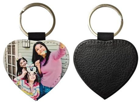 With Your Touch Personalised PU Leather Photo Keyring, Custom Keychain Gift for Family, Multiple Styles (HEART)