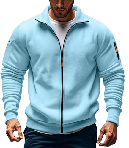 Sweatshirts Herren Mit ReißVerschluss - Sweatjacke Herren Sportliche Langarmshirts Ohne Kapuze Jacke Outdoorjacke Mit Vielen Taschen Freizeitjacke Regular Fit Trainingsjacke Herbst üBergangsjacke
