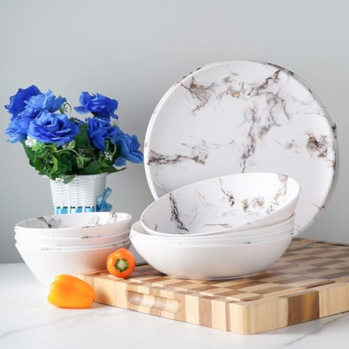 Royal Swiss Service de table 12 pièces en mélamine pour 4 personnes – Incassable, passe au lave-vaisselle et léger – Idéal pour la maison, le jardin, le camping et les pique-niques – Design blanc