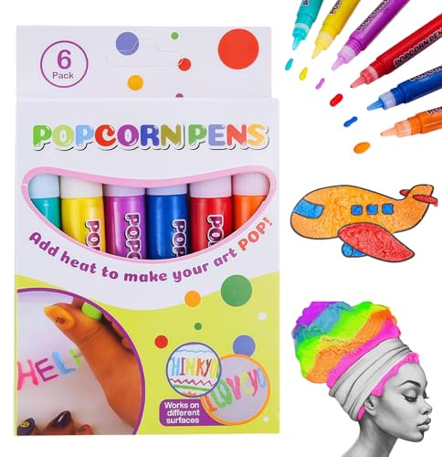 Omeblos 3D Bubble Popcorn Drawing Pens, Magic Puffy Pens Set 6 Colors, Magic Puffy Pens for Kids, for Puffy Cards Drawing Art Writing Doodle Making Starter Kit Christmas Gifts Teenage Girls Gifts