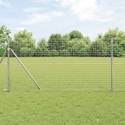 Estacas para Valla 7 Unidades Plata Ø32mm 150cm, Poste de Valla de Acero Galvanizado con Estabilizador de Poste, Poste de Valla de Jardín para Jardín, Terraza y Exterior