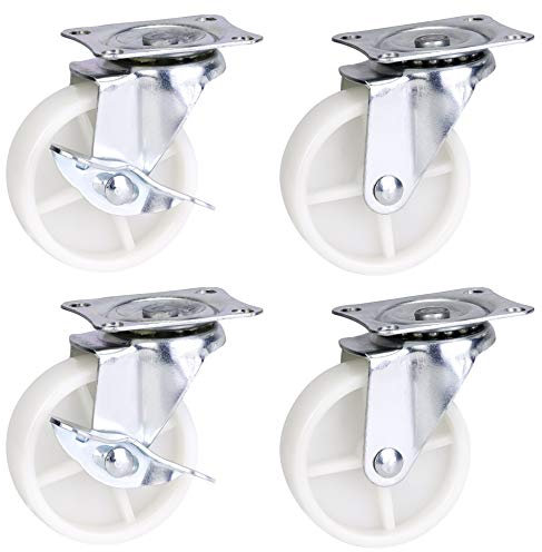 QTY. 4 x 75 mm giratorio de nailon y ruedas con freno – muebles, aparato, carro y equipo ruedas por Bulldog ruedas – Max 200 kg por Set