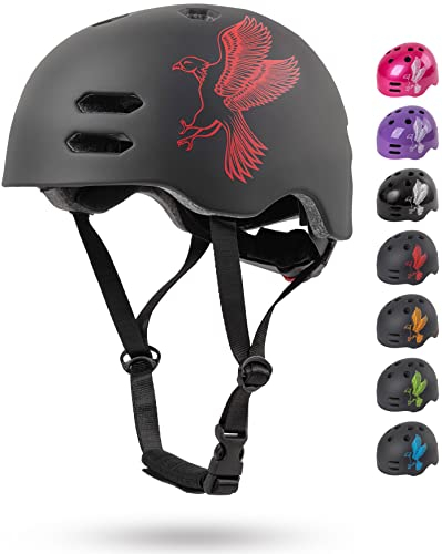 Prometheus Fahrradhelm für Kinder Jungen Mädchen Größe S 53-55 cm mit Drehring Skaterhelm Kinderfahrradhelm ab 6 bis 9 Jahre- TÜV Rheinland Zertifiziert (Rot & Schwarz)