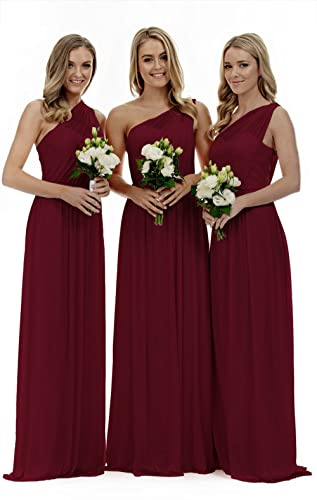 Lecureler Long One Shoulder Prom Bridesmaid Dress Burgundy Size 12