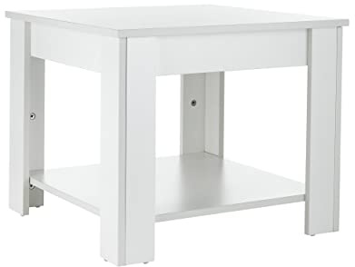 Baroni Home Tavolino Da Salotto Moderno, Tavolino da caffè, Tavolo da Soggiorno con Ripiano Inferiore, Quadrato Bianco, 55x55x45 cm