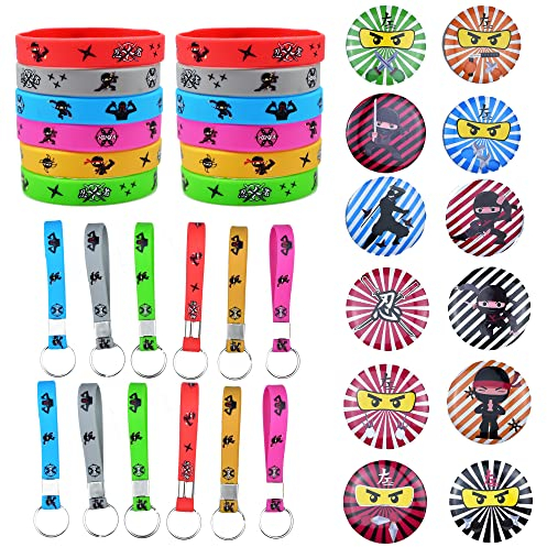 JHONG 36 pezzi bomboniere ninjaoo,forniture regalo per bomboniere samurai,12 braccialetti in silicone,12 portachiavi, 12 spille,adatto per ragazzi e ragazze adulti,premi scolastici, regali per feste