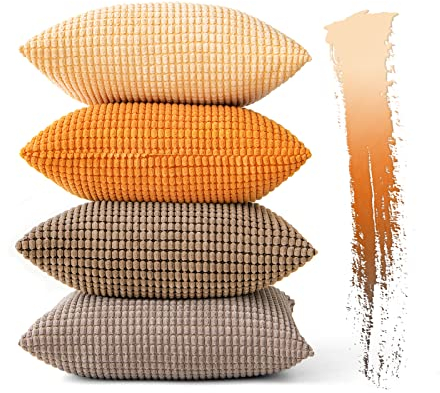 MIULEE 4er Set Kissenbezüge Kordsamt Dekokissen Kissenbezug Kopfkissenbezug Dekorative Couchkissen Deko Bezug Sofakissenbezug für Wohnzimmer Schlafzimmer Büro 45x45 cm Orange Serie