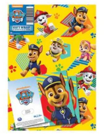 Danilo Promotions Limited Papel de regalo de la Patrulla Canina, 8 hojas, 8 etiquetas, tamaño de la hoja, 70 cm x 50 cm, producto oficial con recursos responsables, multicolor, PAW02_4Pck