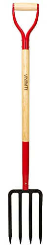 VNIMTI Garden Fork,4-Tine Spading Fork,Compost Fork,Steel Digging Fork,45Inch,Steel Y-Grip,Wooden Handle