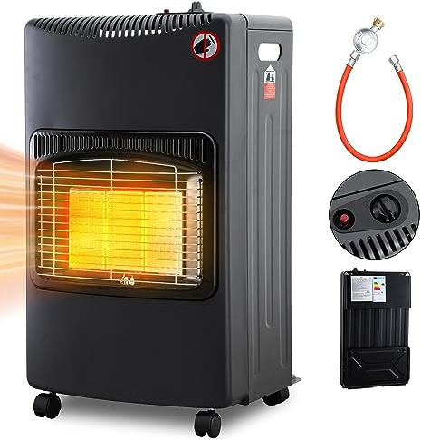 Tubiaz Gasheizofen 4,2 KW Gasheizgerät Faltbar Gas Heizstrahler inkl. Überhitzungsschutz und Kippschutz, ODS Flammschutzeinrichtung, Piezozünder, 305 g/h Gasverbrauch, mit Druckregler & Schlauch