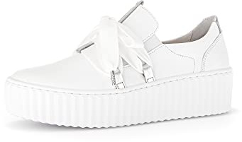 Gabor Women Trainers, Ladies Low-Tops,Removable Insole,lace up Shoe,Sports Shoe,Platform Sole,Low Shoe,Leisure,White (Weiss/Silber),38.5 EU / 5.5 UK