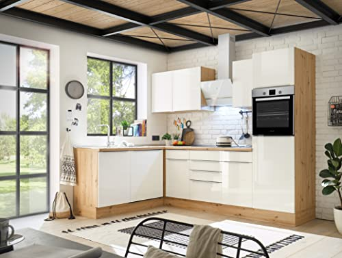 respekta Küche Küchenzeile Winkelküche Marleen Premium 280 cm Weiß Artisan Eiche