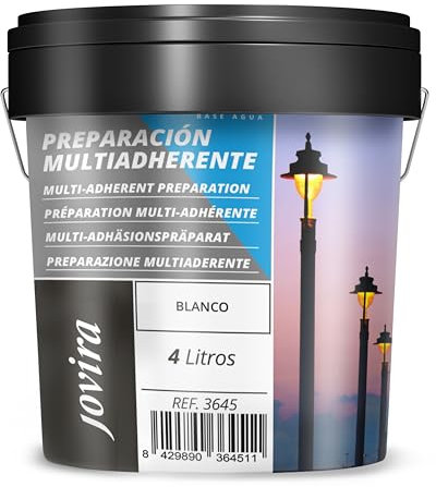 JOVIRA PINTURAS Preparación Multiadherente, Mate al Agua. Imprimación para superficies difíciles (galvanizado, acero, aluminio, PVC rígido, madera, etc). (4 Litros, Blanco) B-39