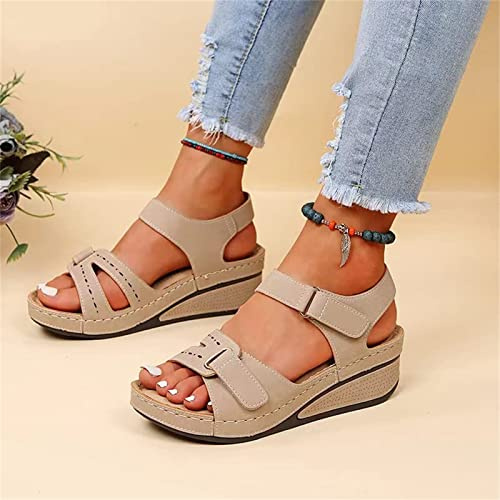 Ortopediska Sandaler FöR Kvinnor Kil Med Fotvalv BekväM Mjuk Sula Ortopediska Sandaler med KroköGla Ankelrem Sandaler I KonstläDer GåTofflor,White,US6/EU37