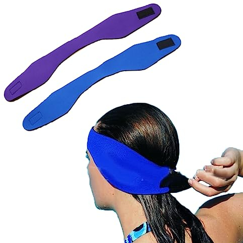 SIGANDG 2 Stück Schwimmen Stirnband für Kinder, Erwachsene - Neopren Schwimmband, Elastischer Schwimmstirnbänder Schwimm-Ohrband, um die Ohren der Schwimmer zu schützen（Blau und Lila-M）