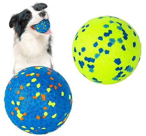 Jodsen Dog Ball Toys, Indestructible Toys Balls, High Bounce Rubber Durable Solid Interactive Ball, Resistant Teeth Training for Small Medium Large Puppy Water Jump Fetch Play, 2 Pcs-Yellow+Blue