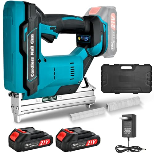 cloueuse electrique sans fil: agrafeuse electrique avec 2 x 2.0Ah Batterie Li-ion, cloueuse sans fil avec 6000 Clous pour les projets de Tapisserie d'ameublement, de Menuiserie et de Travail du bois