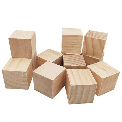Lot de 12 cubes en bois naturel brut de 6 cm pour travaux manuels, sculpture et projets de bricolage