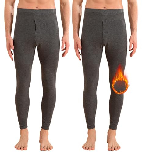 CLOUSPO Biancheria intima termica da uomo, pantaloni lunghi da uomo, interno in pile, imbottita, biancheria intima termica, A grigio+grigio, M