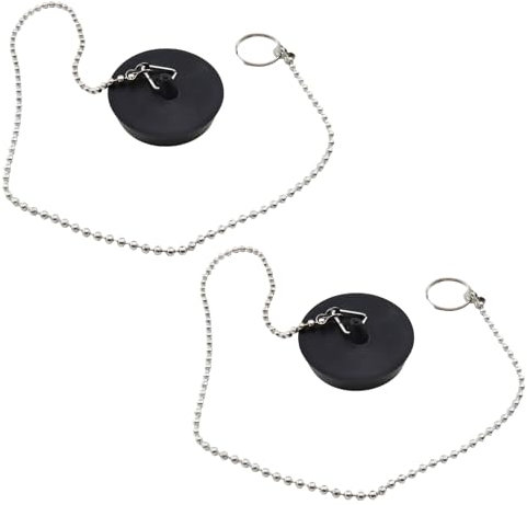 2 Pcs Universal Sink Plug Replacement,Rubber Bath Plug and Chain,Kitchen Bathroom Sink Plugs,Basin Plugs with 40cm Stainless Steel Chain,Drain Stopper for Bathroom Kitchen Home (Size 42mm to 45mm)