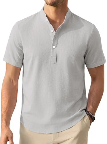 Enlision Herr linneskjorta kortärmad sommar mao krage skjorta herr sommar lätt bomull linne casual strand Henley skjorta