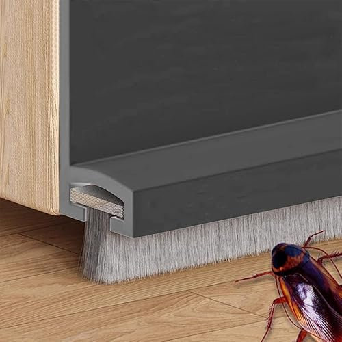 Vingspina Junta de Cepillo para Puerta, Gris, Silicona, 100 cm, Ajustable, Tira de Sellado para Antipolvo