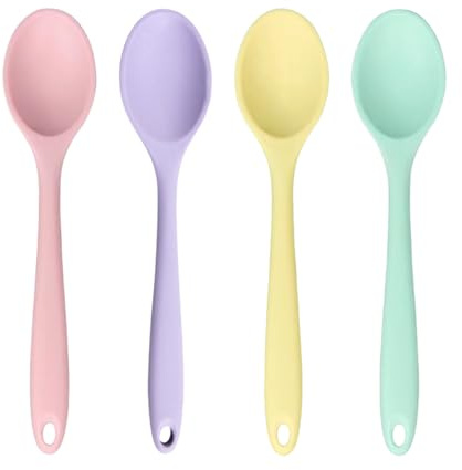 QIHUAN 4 Pieces Silicone Spoon, High Temperature Resistant Spoon, Mixing Spoon, Children'S Tableware, Durable Spoon, Mixing Spoon.