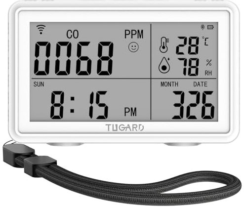 Détecteur Portable 3 en 1 Monoxyde Carbone,Température Humidité Tuya WiFi,Hygromètre Thermomètre Numériques Sans fil,Moniteur Température D'humidité,Détecteur D'alarme à Capteur CO pour la Maison,Cave