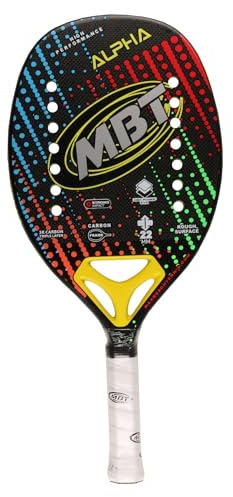 MBT ALPHA, Racchetta Beach Tennis 100% Fibra di Carbonio 3K - Trattamento ruvido- Eva High Power – Leggera e Bilanciata – Profilo 22 mm - Custodia inclusa