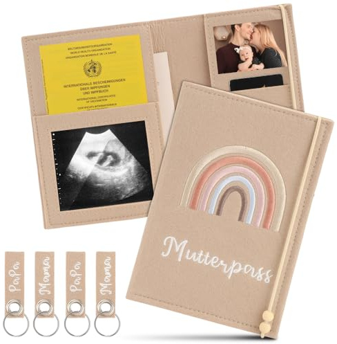 FIDWALL Juego de 2 fundas de fieltro para el carnet de maternidad con compartimentos, funda protectora para el carnet de maternidad, ecografías, cartilla de vacunación, tarjeta sanitaria y otros docum