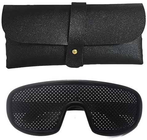 HolooVeranillo Pinhole Glasses,Pinhole Correction Glasses with Leather Eyeglass Case,Tiny Holes Vision Correction Eyeglass,Visual Support,Eyes Relief for Reading Tv and Everyday Use，for Men and Women