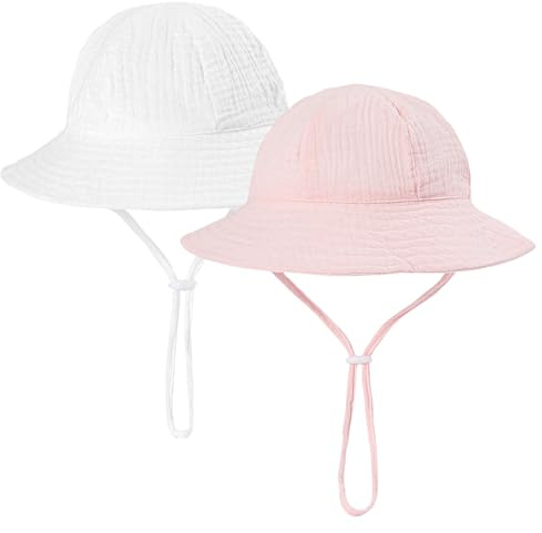 MASOCIO Baby Sun Hat Toddler Kids Girls Summer Bucket Hats 2 Pcs Infant Child Children Sunhat 1 Year 3 Babies Age 0-6 Months White Pink