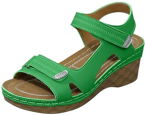 Sandali da donna con zeppa bianca casual scarpe aperte Hook & Loop Strape Calzature per vacanze estive spiaggia passeggiate, Verde, 39.5 EU
