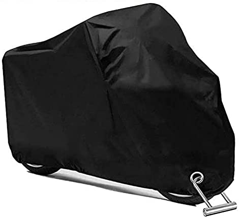Housse Protection pour Moto, Cymax XXL 190T Couverture Imperméable en Polyester Résistant aux déjections d'oiseaux, à l'eau, à la Poussière/Neige/Pluie, au Vent, UV,Nero