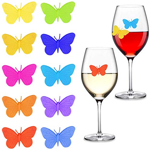 EACHPT 10pcs glasmarker silikon glasmarkierer party weinglas marker wiederverwendbare schmetterlings glas identifikations weinglaser getränke markierungen saugnapf für bar party tischdekorationen