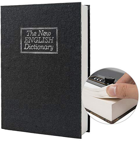 Boîte de rangement sûre de livre de détournement de papier réel, coffre-fort secret de dictionnaire avec serrure de code/clé, coffre-fort caché de livre de flip (Clé du dictionnaire noir)