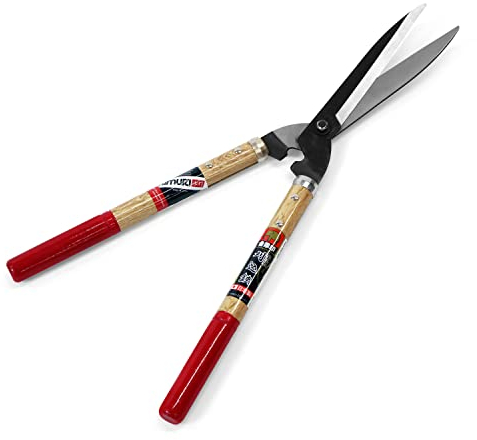 Tijeras de jardín Kimura Samurai, [Made in Japan], tijeras cortasetos con mangos ultraligeros de roble japonés, hojas afiladas SK Hi-Carbon, ideales para jardinería, mango corto - 550 mm