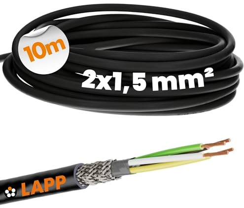 Lapp 1030549 LiYCY - Câble de Commande Blindé 2 x 1,5 mm² - Résistant aux UV - Signal 2 Fils - Données pour l'Extérieur - Soudure LED - Raccordement Noir