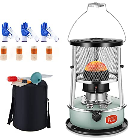 Petroleumofen Für Innenräume Petroleumheizer Mit 4 Docht,Petroleum Heizung Heizer, Petroleumofen Für Innenräume Ohne Strom, Camping Heizofen Und Kochen Effizienter Petroleum Ofen (grün