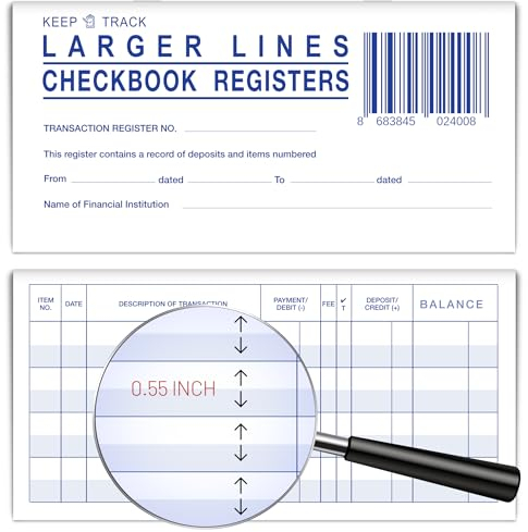 10 st större linjer kontrollregister för personlig checkbok – Insättning, kredit, bankkontosaldo checkbok redovisning transaktionsregister – lågsynsregister lätt att läsa – kalender 2024 2025