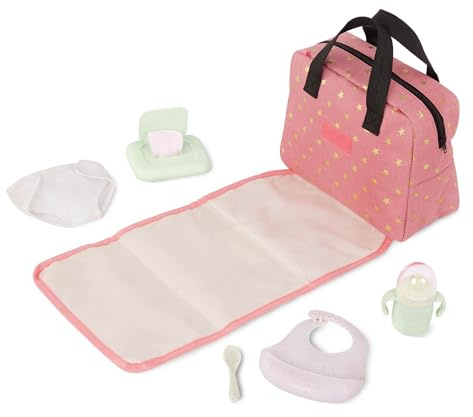 LullaBaby Baby Doll Nappy Bag Accessory Set – Diaper Bag for 14-inch Toy Baby Dolls, Feeding and Changing Accessories, Realistic Features, Fun Pretend Play For Ages 2+