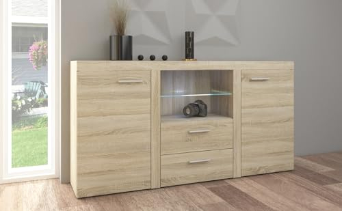 BROMARKT Samba Kommode - Kommode mit Schubladen - Wohnzimmerschrank - Komodenschrank - Komode für Schlafzimmer und Wohnzimmer - Wohnzimmer Möbel - 156x82 cm - Sonoma Eiche
