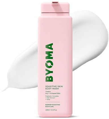 BYOMA Sensitive Skin Body Wash (400ml) Treats Inflamed and Irritated Skin, with Prebiotic Complex, Oat extract and Urea, Gentle on Dry Skin, Alcohol and Fragrance Free, Vegan