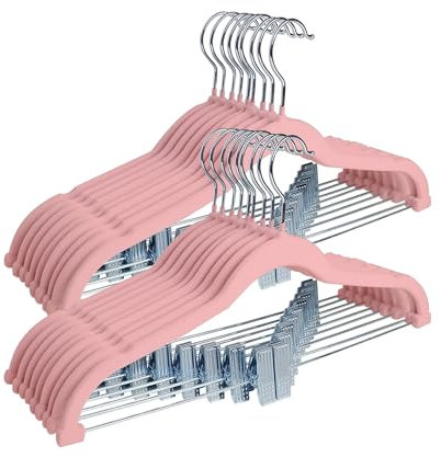 ManGotree Hosenbügel mit beweglichen Klammern, rutschfeste Samtkleiderbügel, platzsparende Rockbügel für Hemden, Hosen, Kleider, Röcke, Mäntel (18 Pack, Rosa)